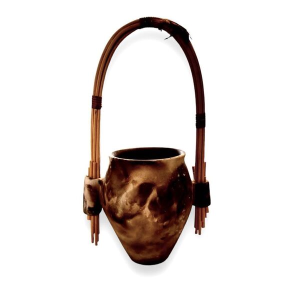 Native American Studio Pottery Smoke Pit Fired Basket Vase - Picture 1 of 8